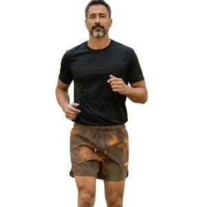 Legends Luka Men's Performance Shorts, Size L Brown Orange Abstract, Lined